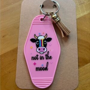 Not in the Mood Cow Keychain with Tassel handcrafted by me